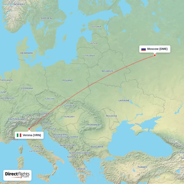 Verona - Moscow direct flight map