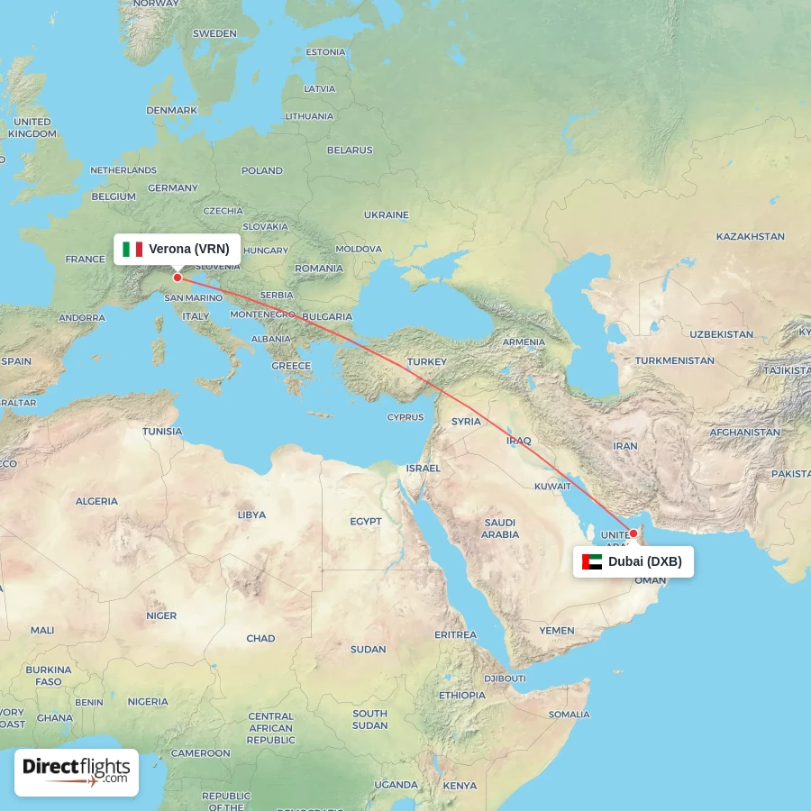 VRN - DXB route map