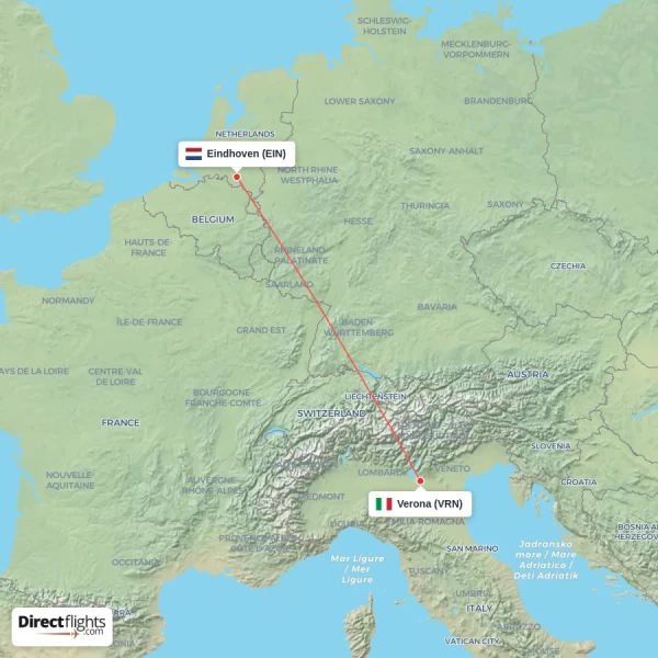 Verona - Eindhoven direct flight map
