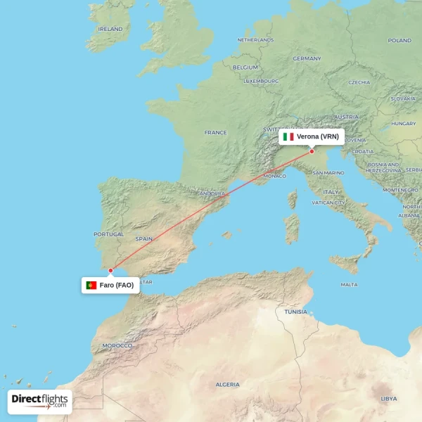 Verona - Faro direct flight map