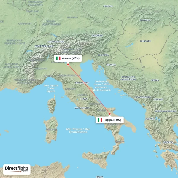 Verona - Foggia direct flight map