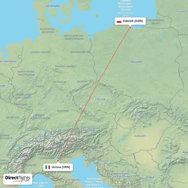 Verona - Gdansk direct flight map