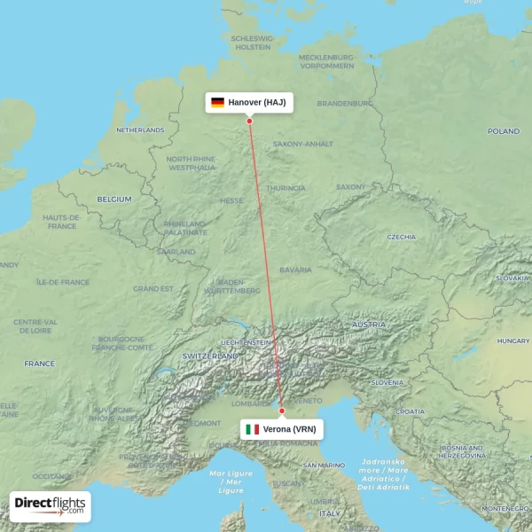 Verona - Hanover direct flight map