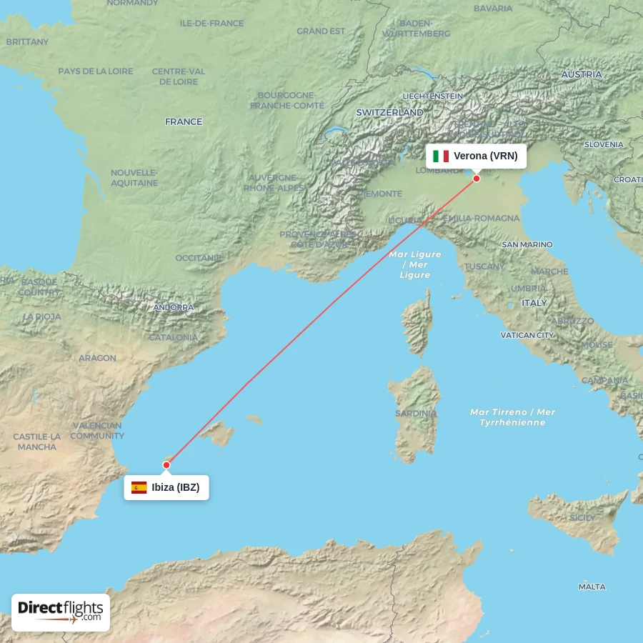 VRN - IBZ route map