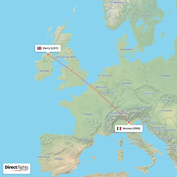 Verona - Derry direct flight map