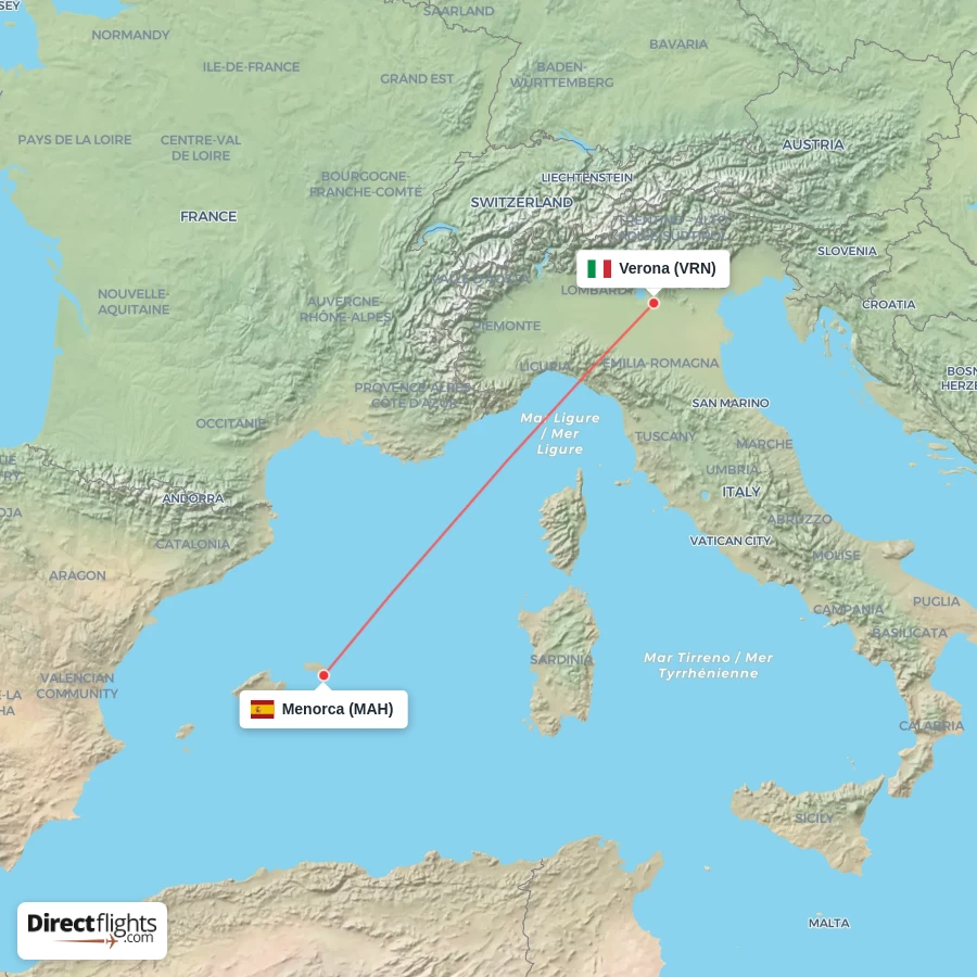 VRN - MAH route map