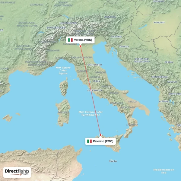 Verona - Palermo direct flight map