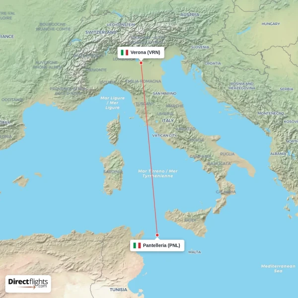 Verona - Pantelleria direct flight map