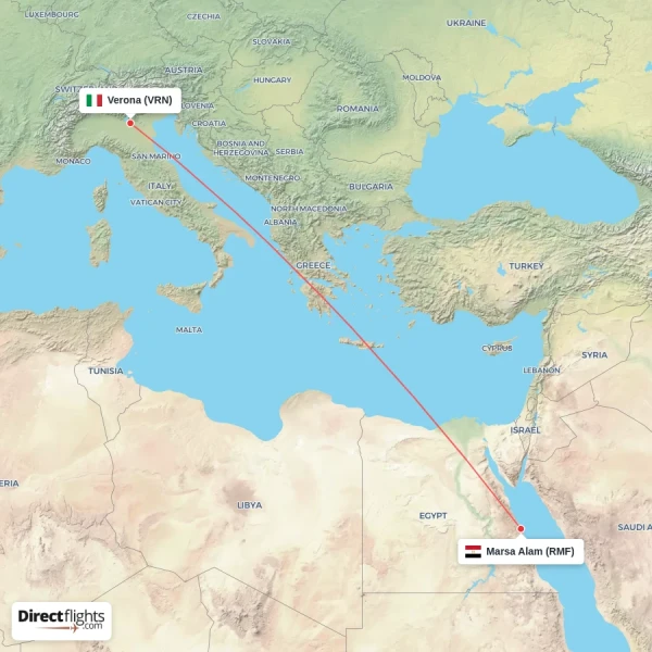 Verona - Marsa Alam direct flight map