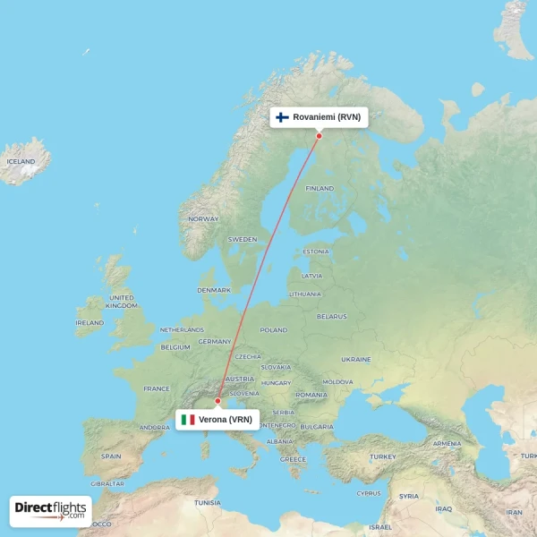 Verona - Rovaniemi direct flight map