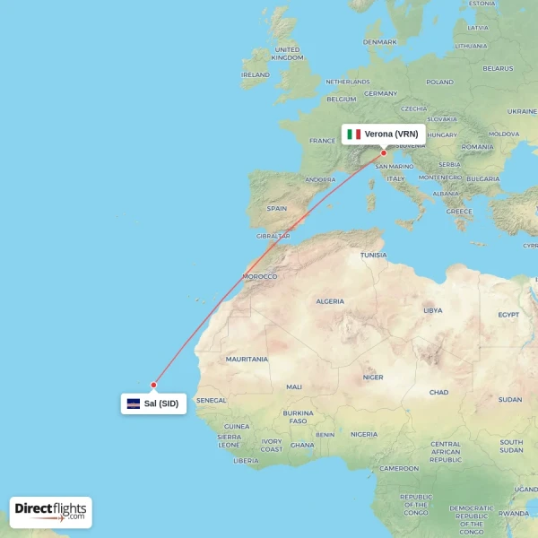 Verona - Sal direct flight map
