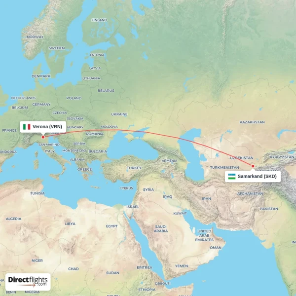 Verona - Samarkand direct flight map