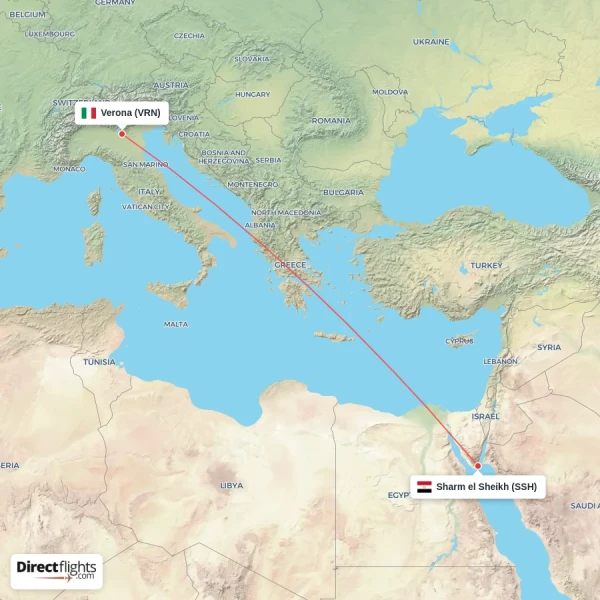 Verona - Sharm el Sheikh direct flight map