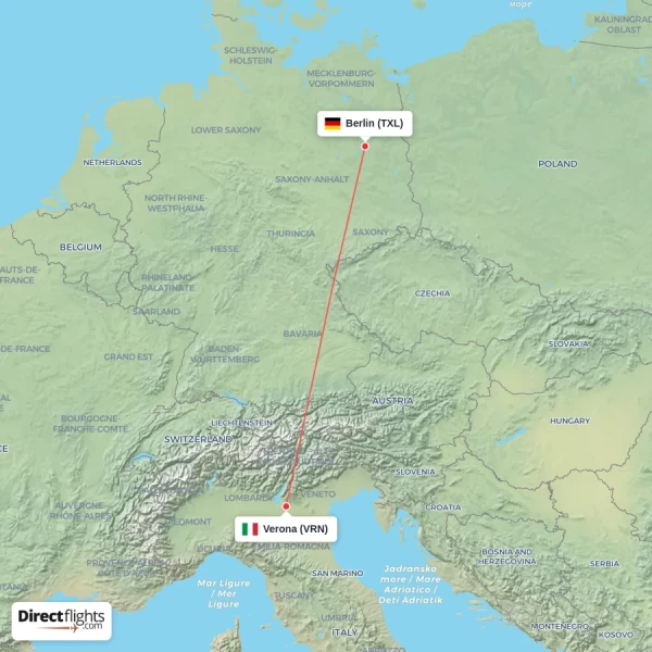Verona - Berlin direct flight map
