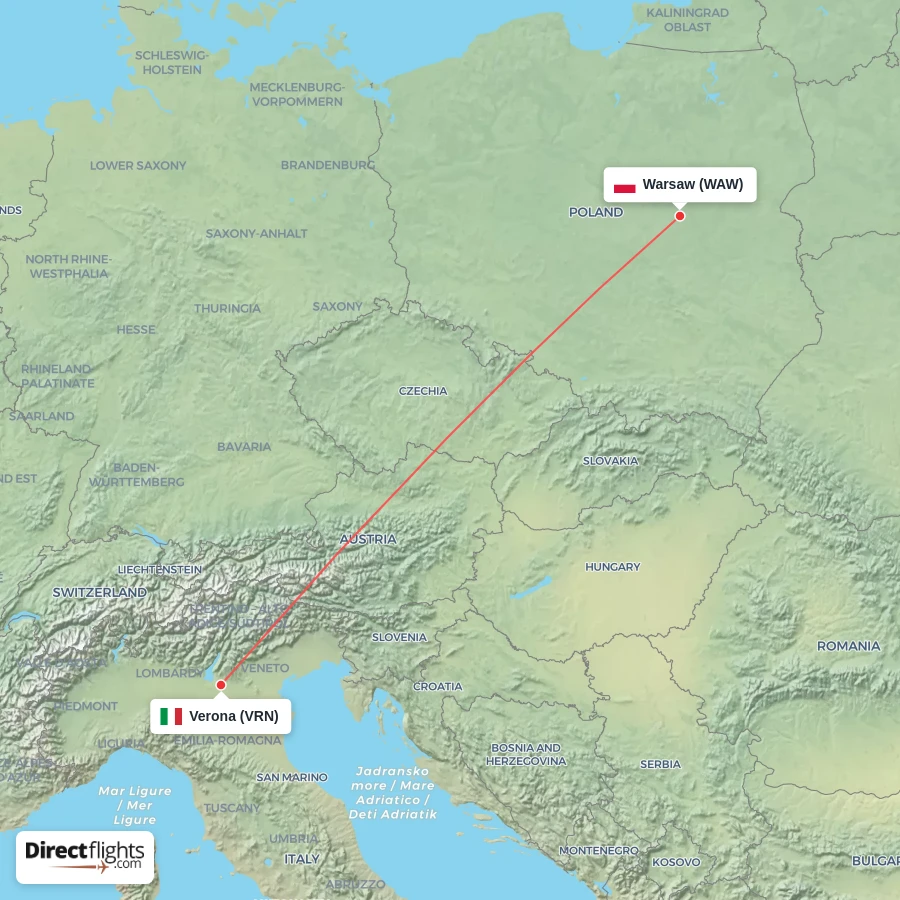 VRN - WAW route map