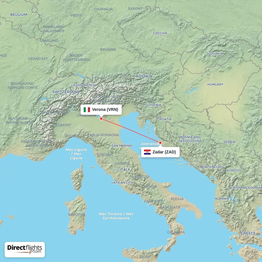VRN - ZAD route map
