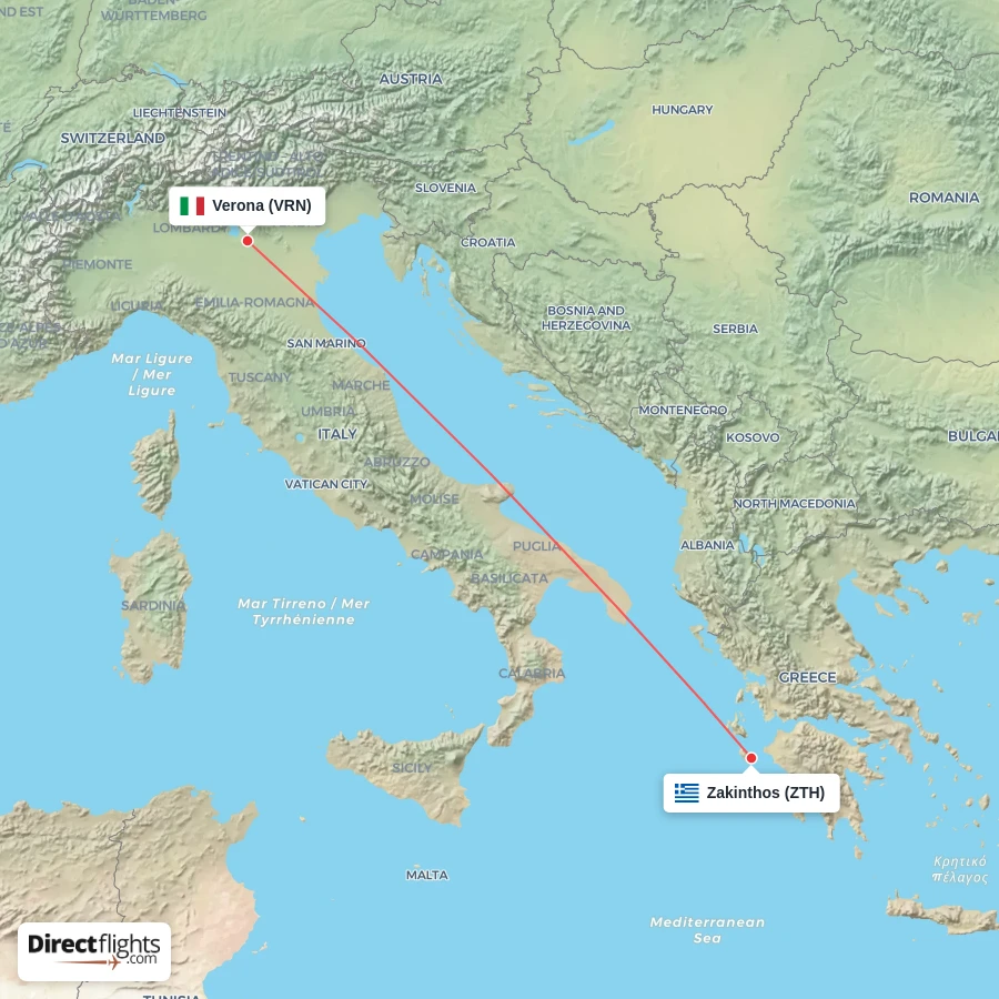 VRN - ZTH route map