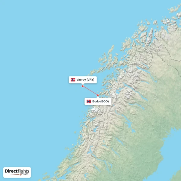 Vaeroy - Bodo direct flight map