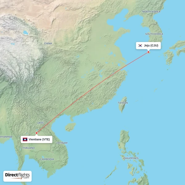 Vientiane - Jeju direct flight map