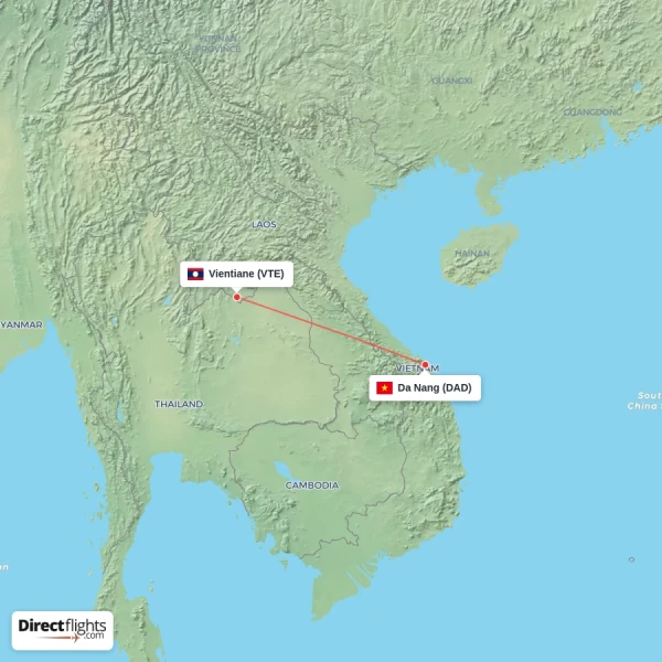 Vientiane - Da Nang direct flight map