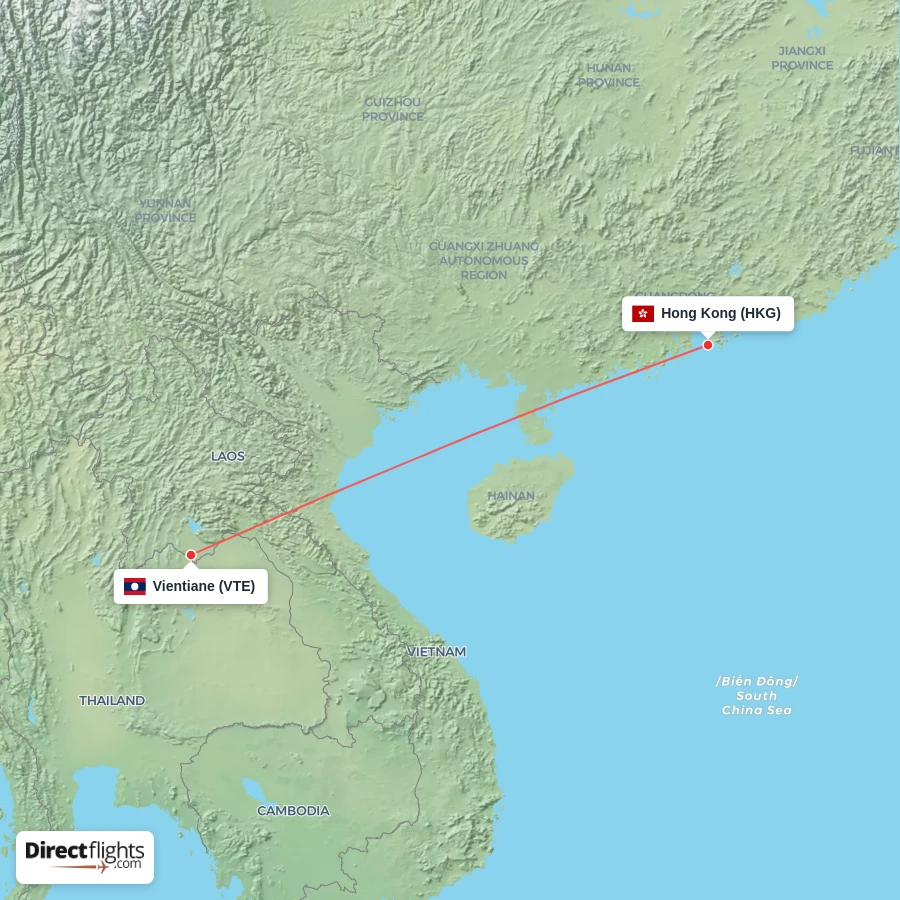 VTE - HKG route map