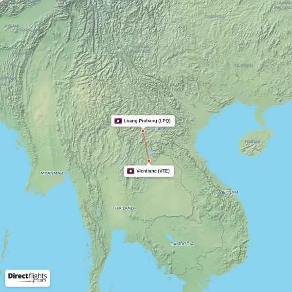 Vientiane - Luang Prabang direct flight map