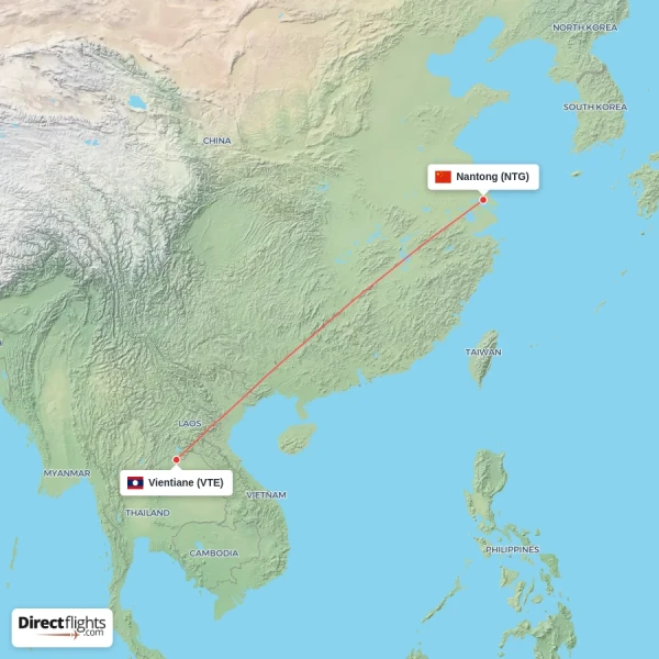 Vientiane - Nantong direct flight map
