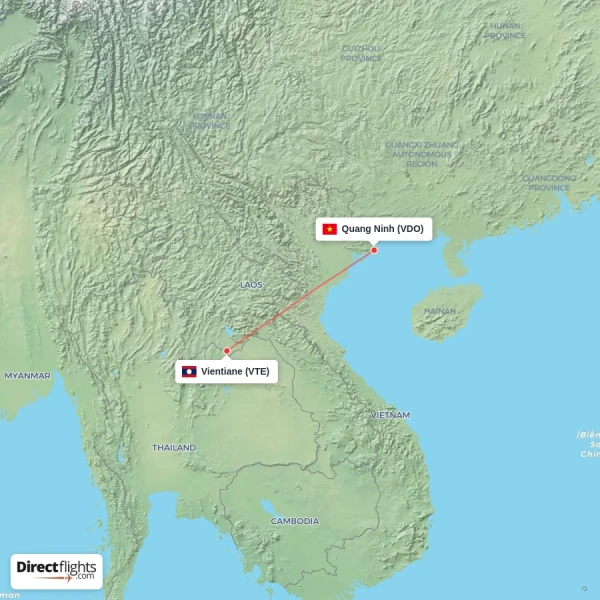 Vientiane - Quang Ninh direct flight map