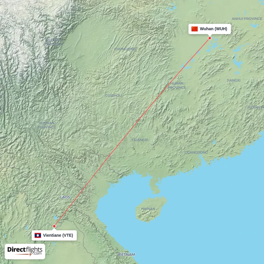 VTE - WUH route map