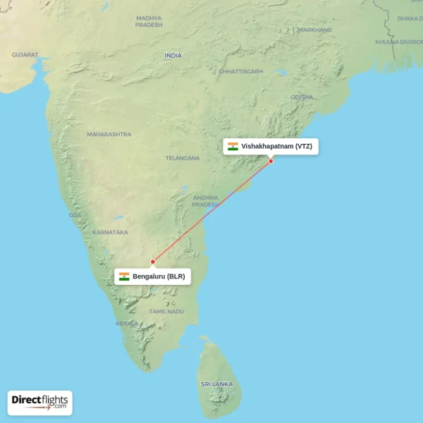Vishakhapatnam - Bengaluru direct flight map