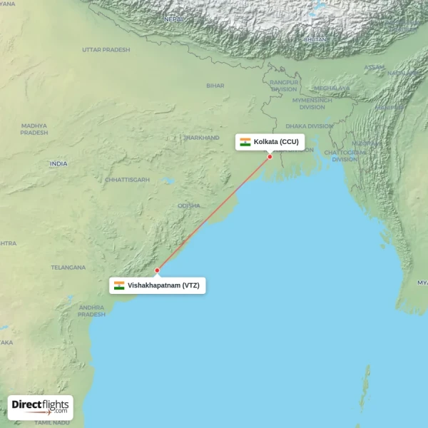 Vishakhapatnam - Kolkata direct flight map
