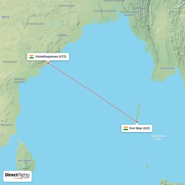 Vishakhapatnam - Port Blair direct flight map