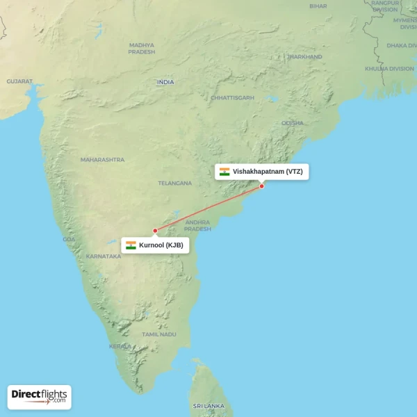 Vishakhapatnam - Kurnool direct flight map