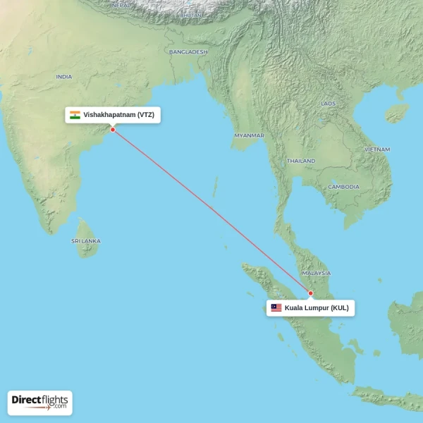 Vishakhapatnam - Kuala Lumpur direct flight map