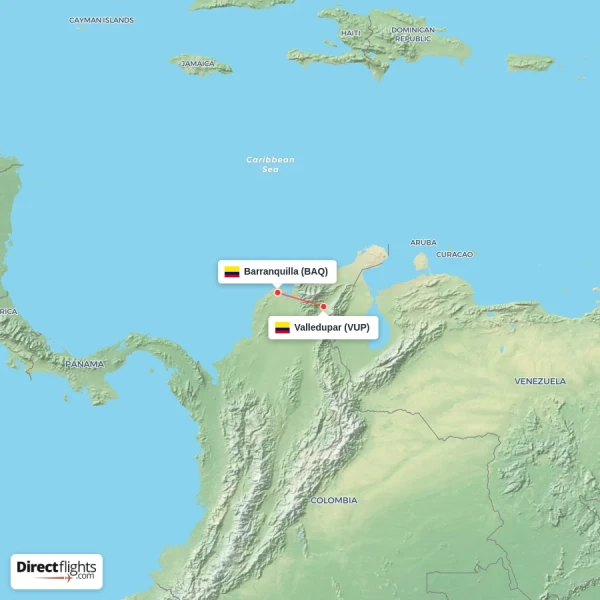 Valledupar - Barranquilla direct flight map
