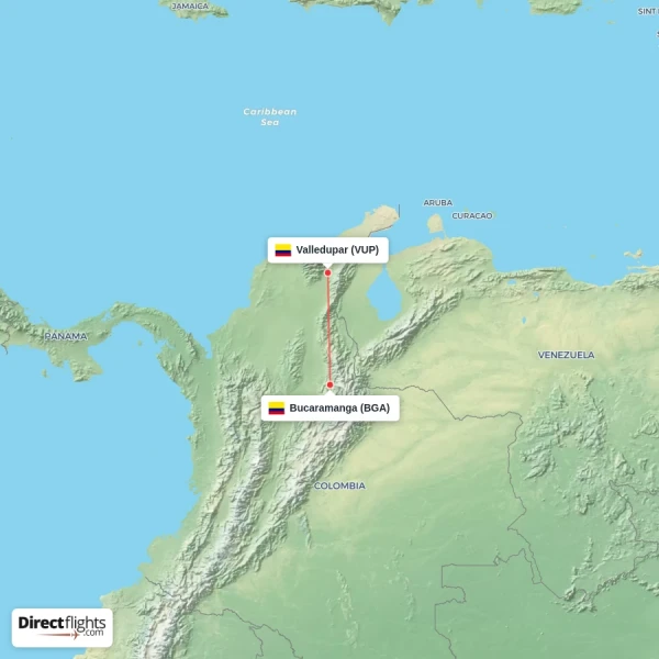 Valledupar - Bucaramanga direct flight map