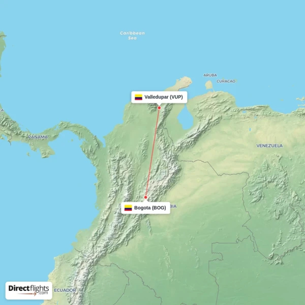 Valledupar - Bogota direct flight map