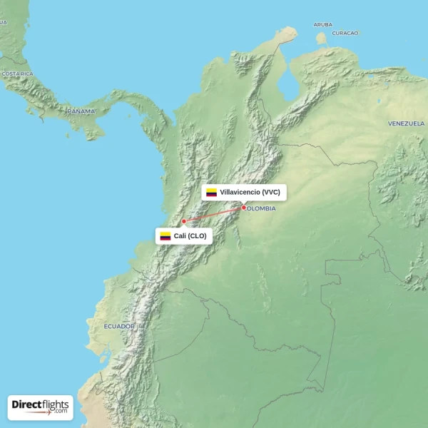Villavicencio - Cali direct flight map