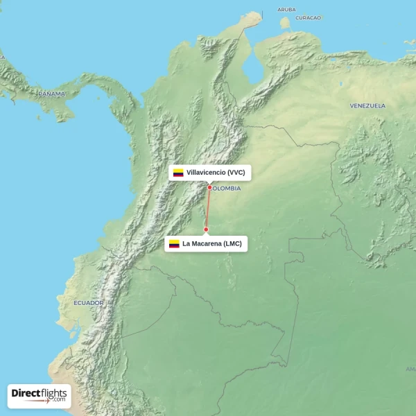 Villavicencio - La Macarena direct flight map