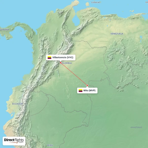 Villavicencio - Mitu direct flight map