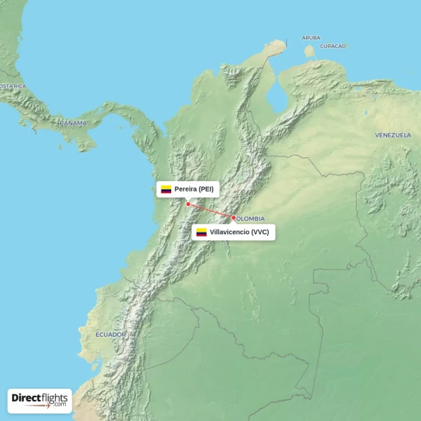 Villavicencio - Pereira direct flight map