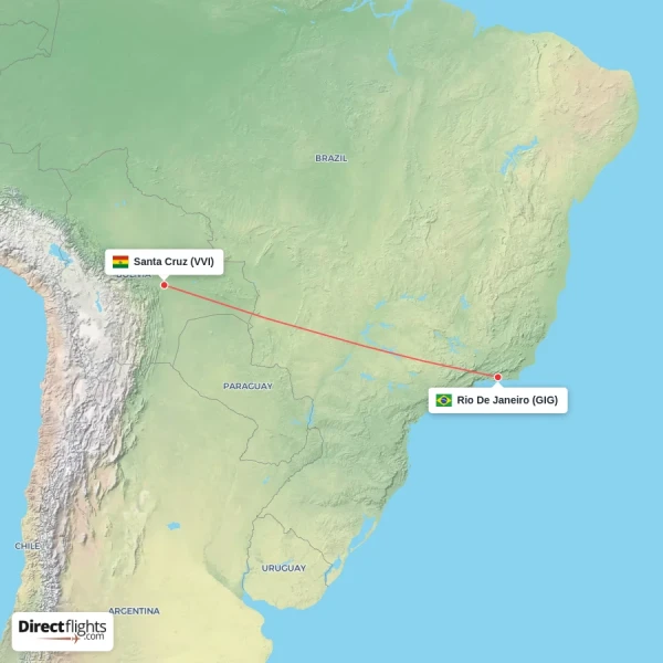 Santa Cruz - Rio De Janeiro direct flight map