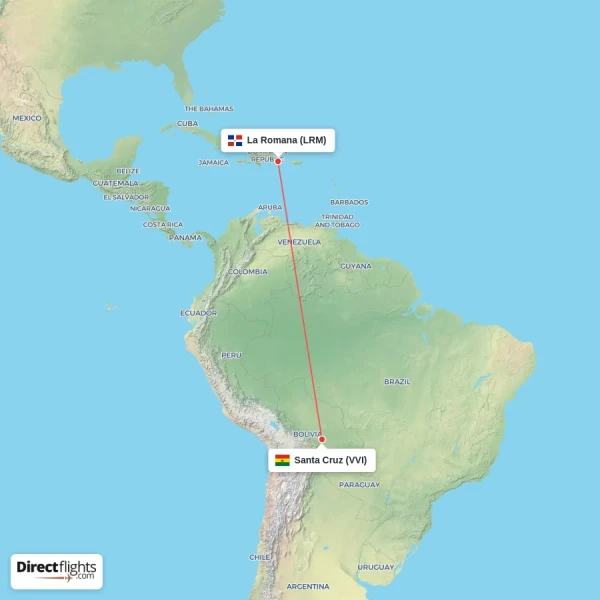 Santa Cruz - La Romana direct flight map