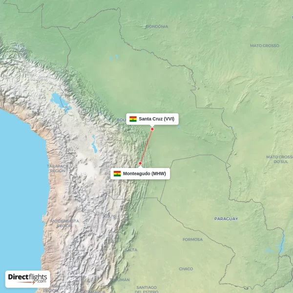 Santa Cruz - Monteagudo direct flight map