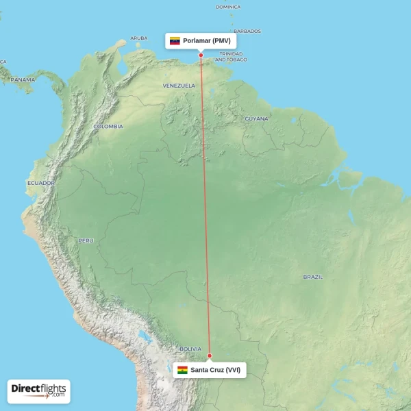 Santa Cruz - Porlamar direct flight map