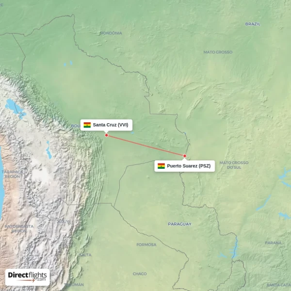 Santa Cruz - Puerto Suarez direct flight map