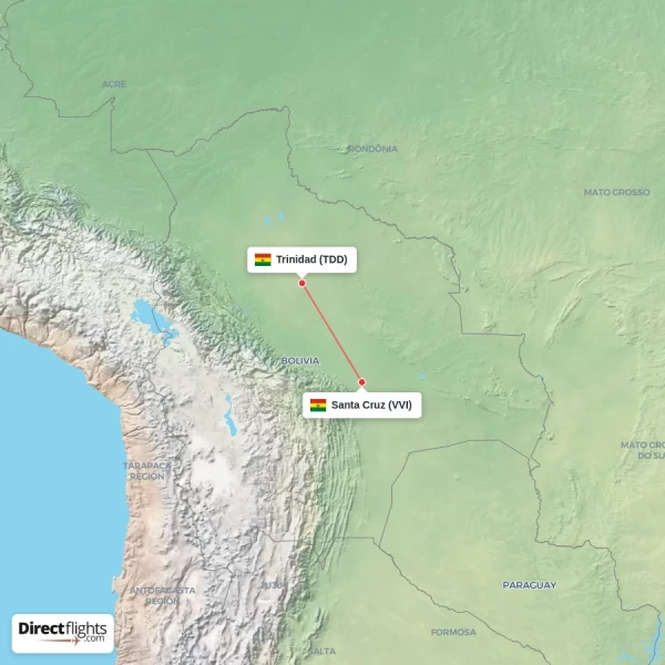Santa Cruz - Trinidad direct flight map