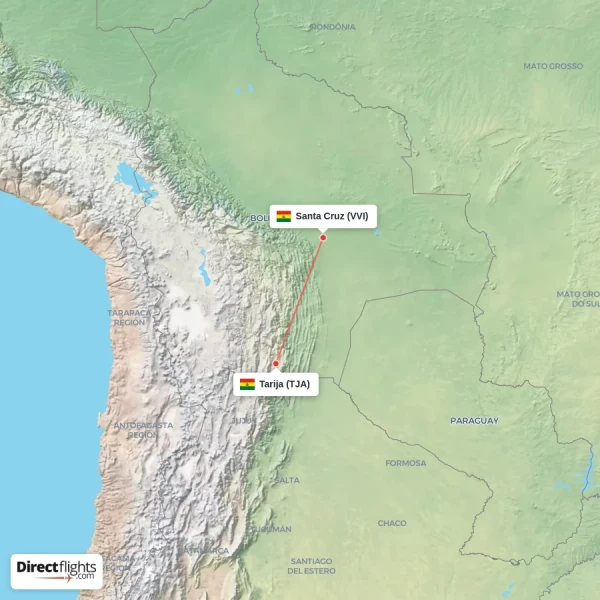 Santa Cruz - Tarija direct flight map