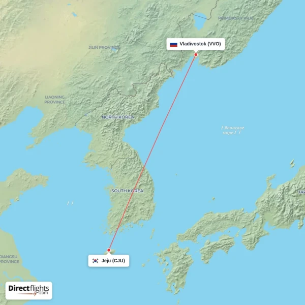 Vladivostok - Jeju direct flight map
