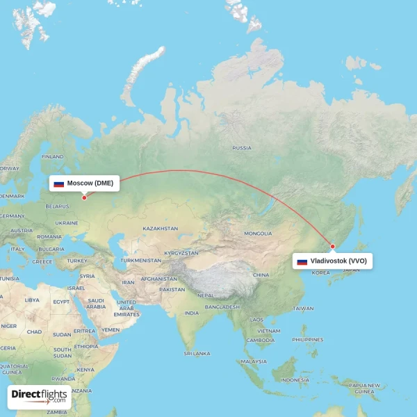 Vladivostok - Moscow direct flight map